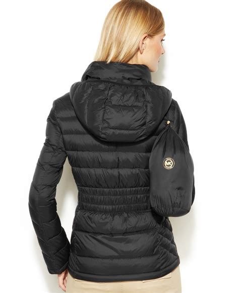 michael kors puffy black coat|Michael Kors lightweight puffer coats.